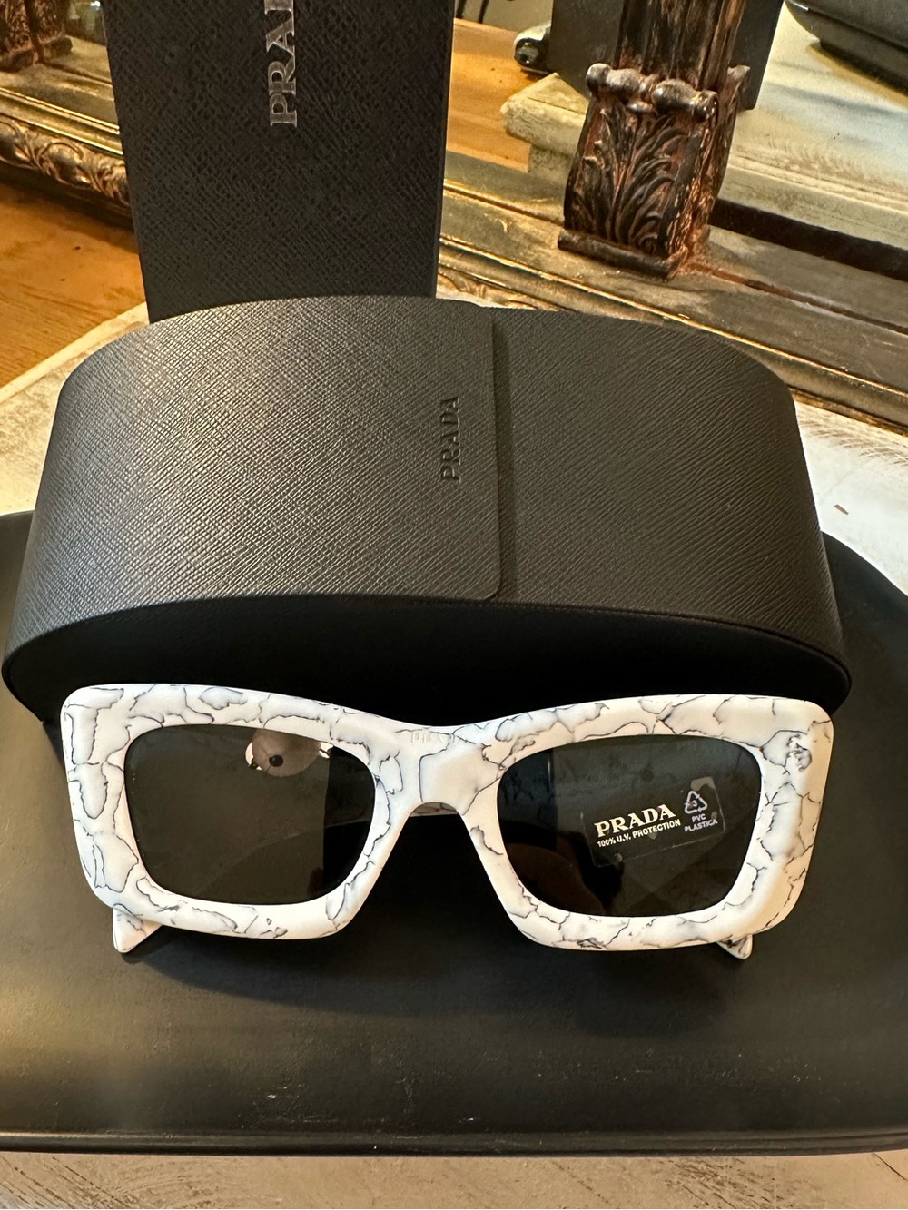 NWT. Prada PR 13ZS white Marble sunglasses
